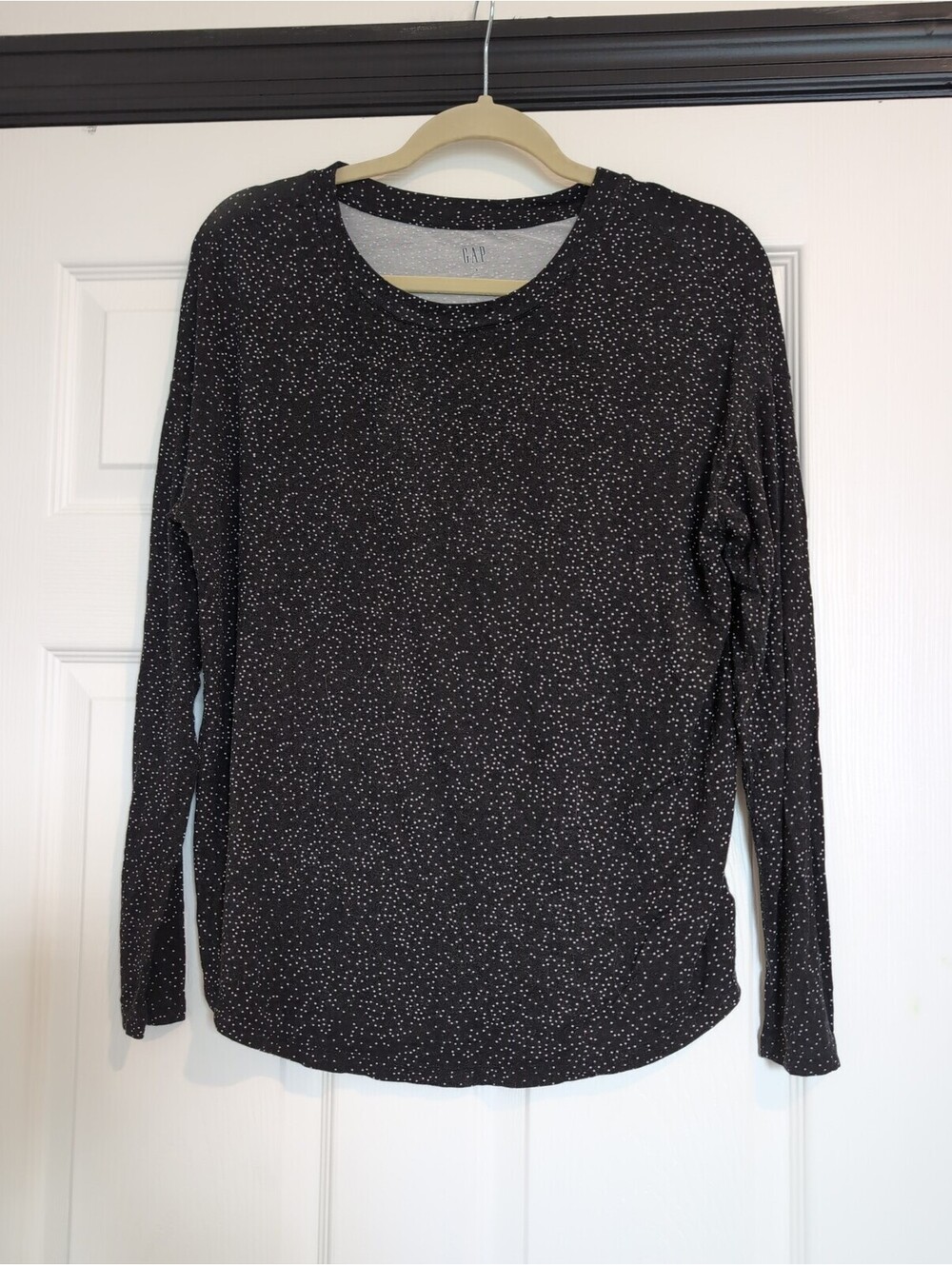GAP Women's Black Long Sleeve Knit Top with White Polka Dots